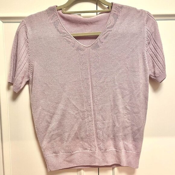Vintage Cottagecore Pastel Lilac Knit Tee - Picture 6 of 9